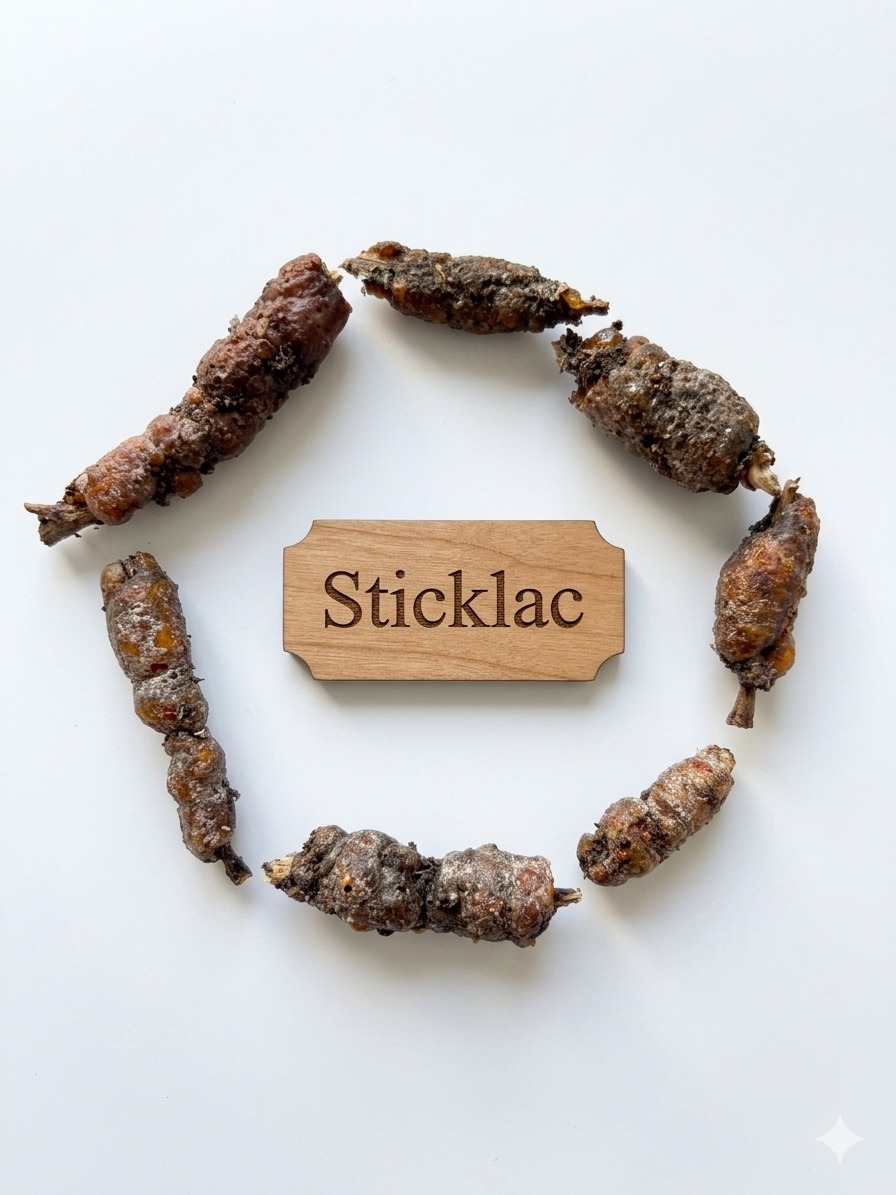 Sticklac, raw lac resin still on the twig